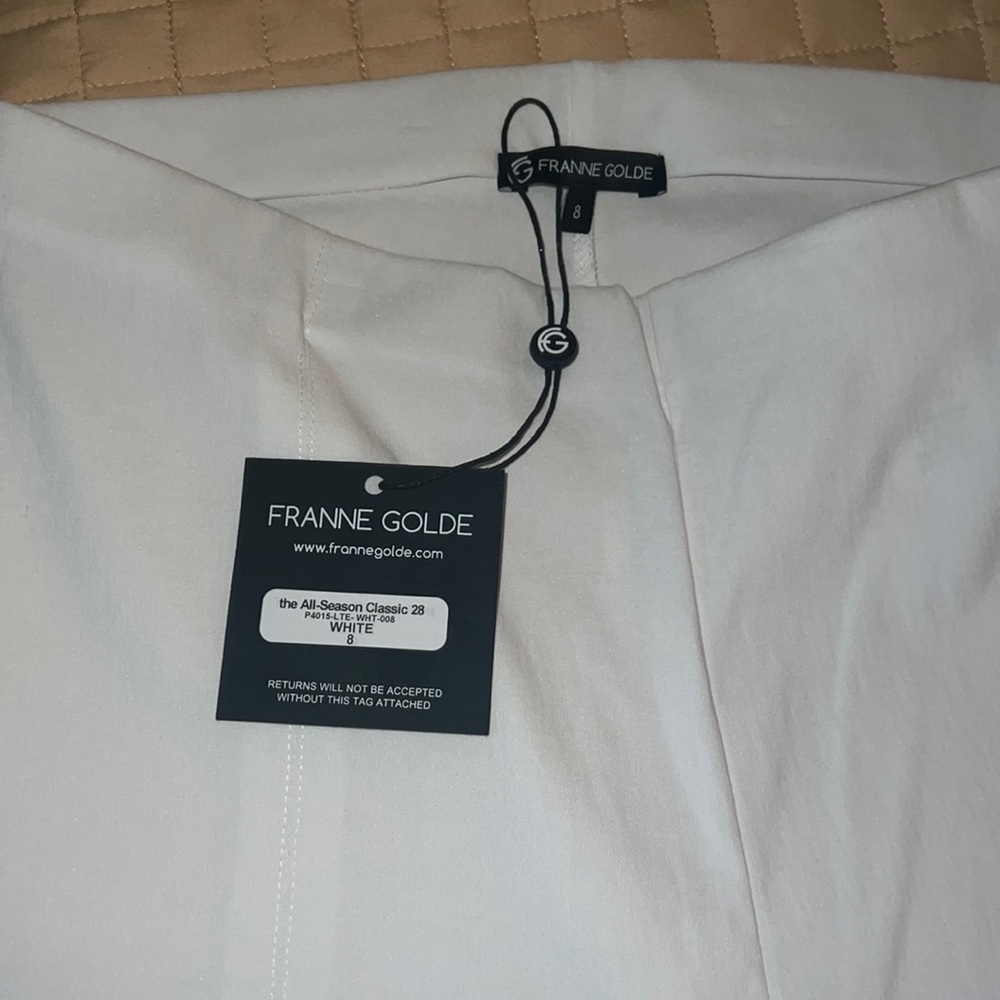 Franne Golde All Season WHITE Classic Fit Pull On Pant Size 8 Retail $168 NWT